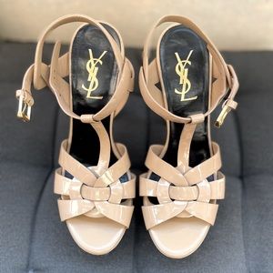 YSL Authentic TRIBUTE PLATFORM SANDALS IN PATENT LEATHER